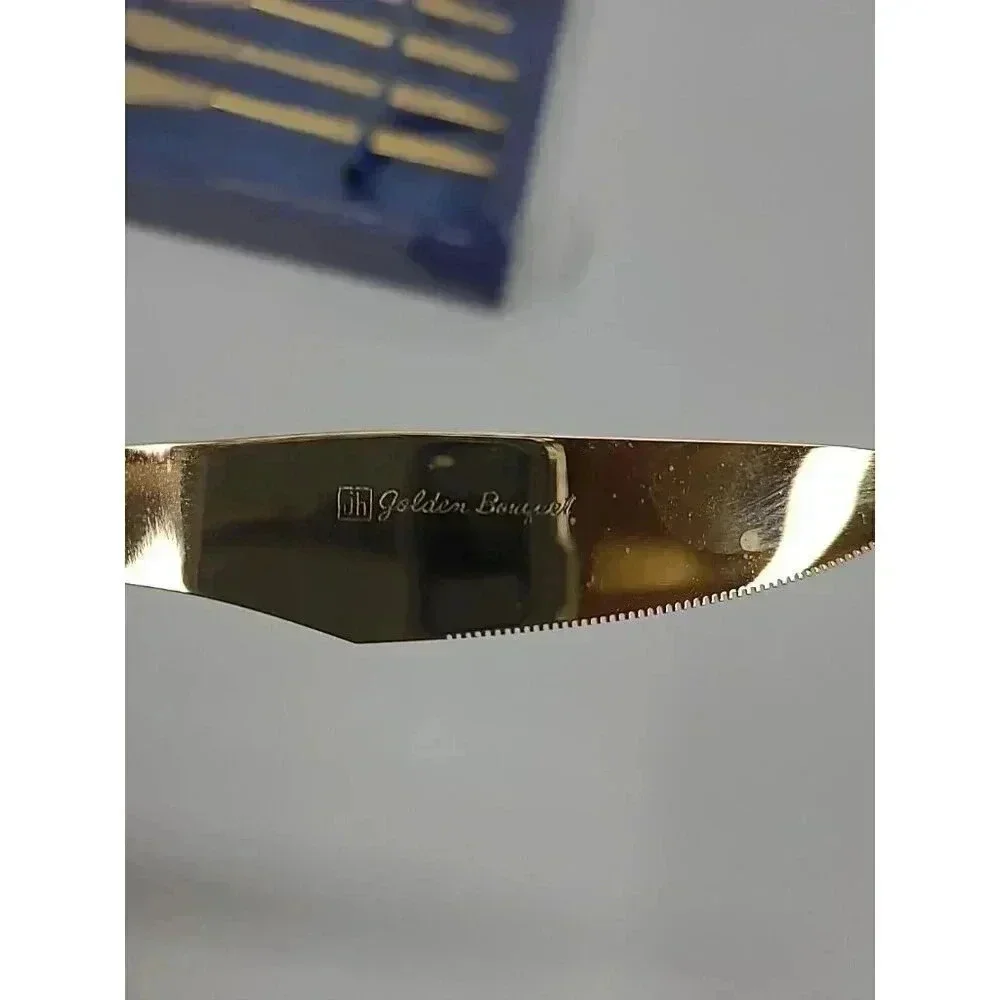 Vintage New Old Stock Lifetime Cutlery Golden Banquet Dinner Knives Set of 5